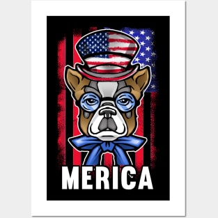 Merica Patriot BullDog American Flag Independence Day 4th of July Posters and Art